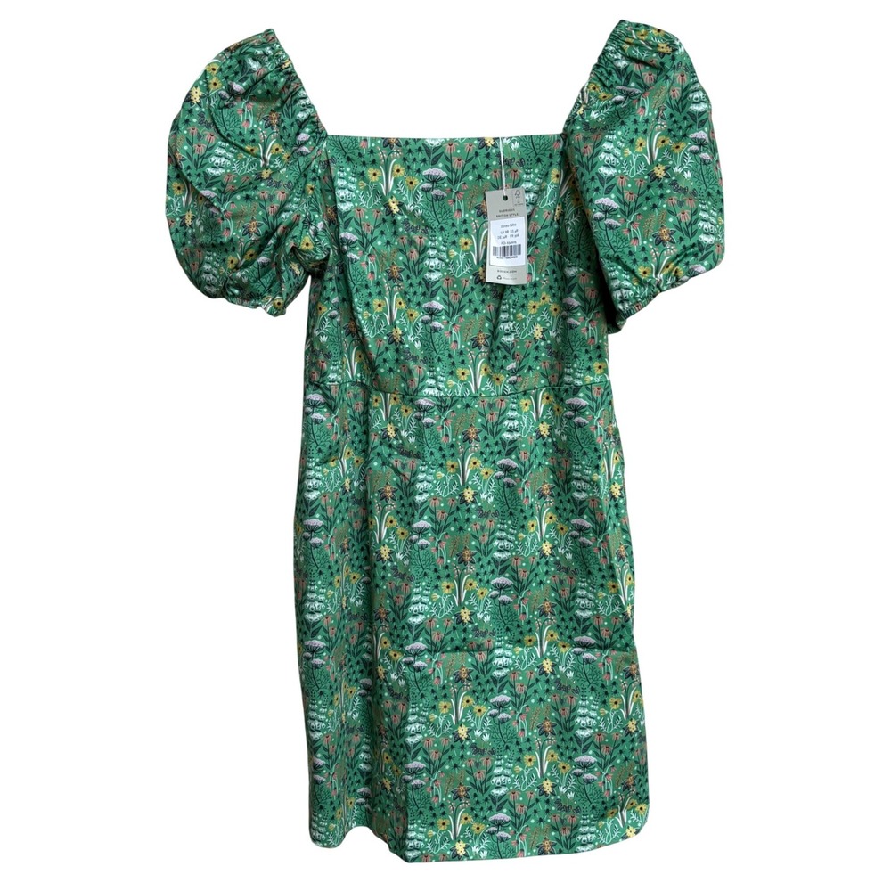 NWT Boden Green Floral Puff Sleeve Square Neck Mini Dress Size 4R D0120 GRN
